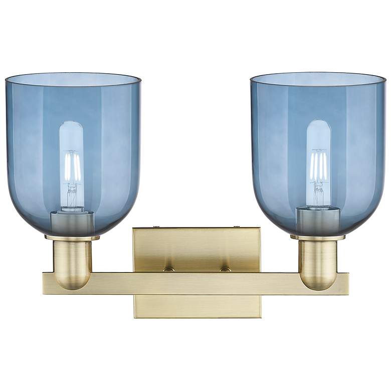 Image 2 Arcadia Bella 17"W 2 Light Antique Brass Vanity Light With Blue Shade more views