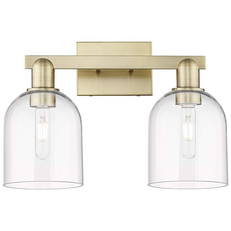 Image 1 Arcadia Bella 17"W 2 Light Antique Brass Vanity Light With Clear Shade