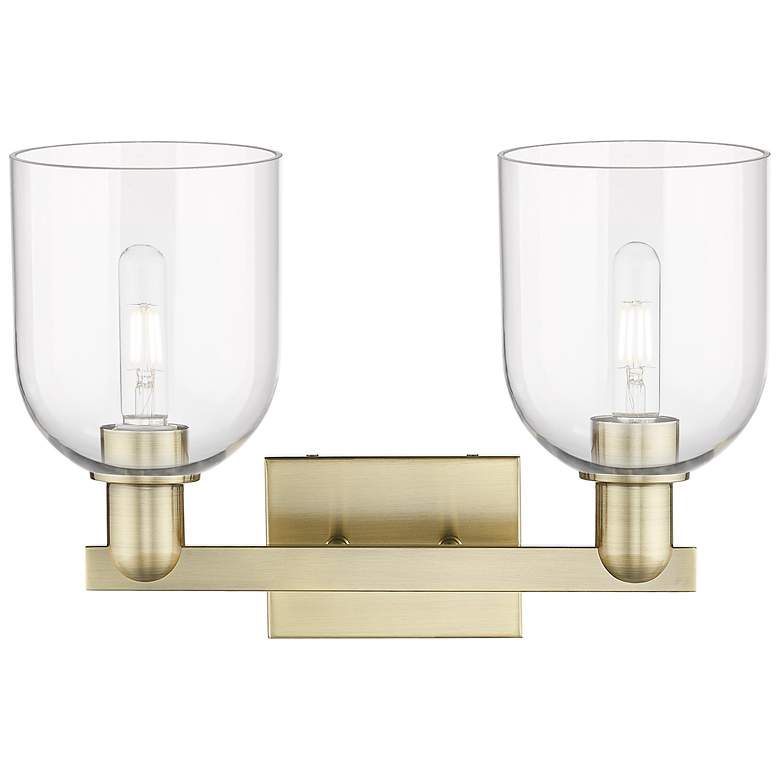 Image 2 Arcadia Bella 17"W 2 Light Antique Brass Vanity Light With Clear Shade more views