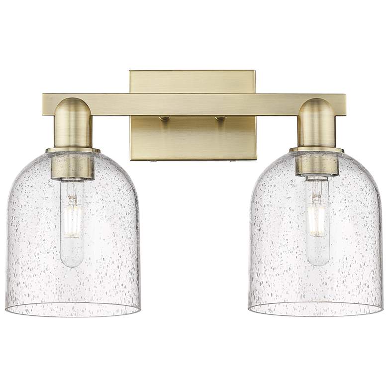 Image 1 Arcadia Bella 17"W 2 Light Antique Brass Vanity Light With Seedy Shade