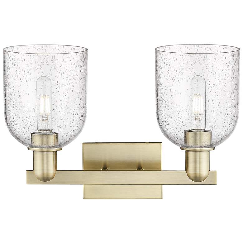 Image 2 Arcadia Bella 17"W 2 Light Antique Brass Vanity Light With Seedy Shade more views