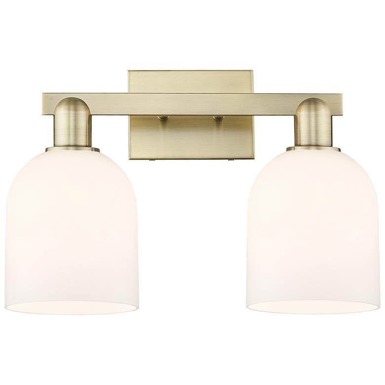 Image 1 Arcadia Bella 17"W 2 Light Antique Brass Vanity Light With White Shade