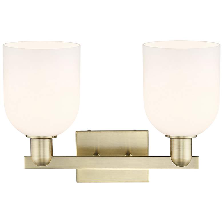 Image 2 Arcadia Bella 17"W 2 Light Antique Brass Vanity Light With White Shade more views
