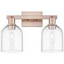 1_Arcadia Bella 17"W 2 Light Antique Copper Bath Light With Clear Shade