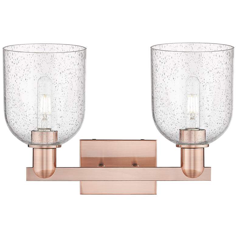Image 2 Arcadia Bella 17"W 2 Light Antique Copper Bath Light With Seedy Shade more views