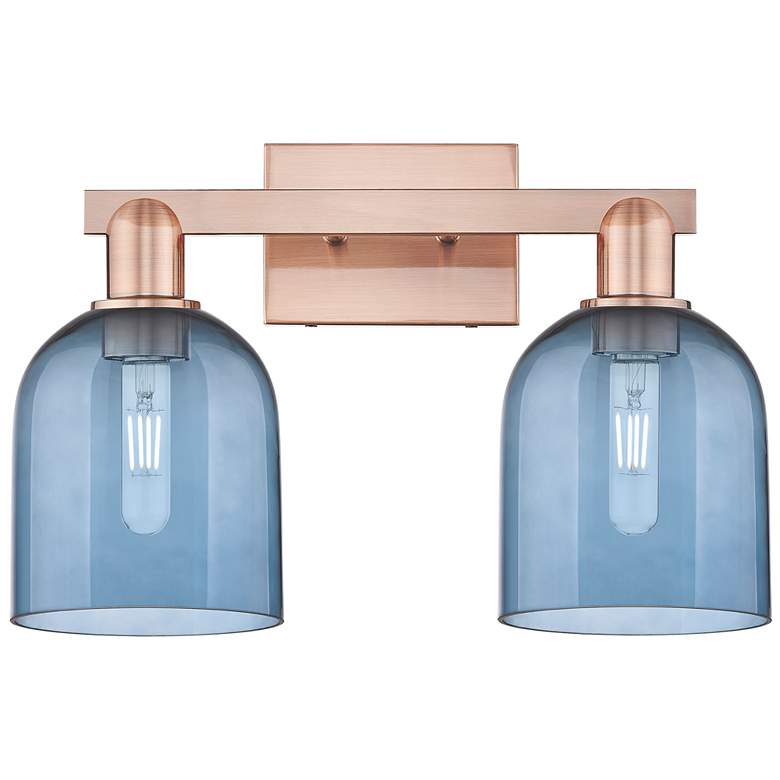 Image 1 Arcadia Bella 17"W 2 Light Antique Copper Vanity Light With Blue Shade