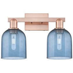 Arcadia Bella 17"W 2 Light Antique Copper Vanity Light With Blue Shade