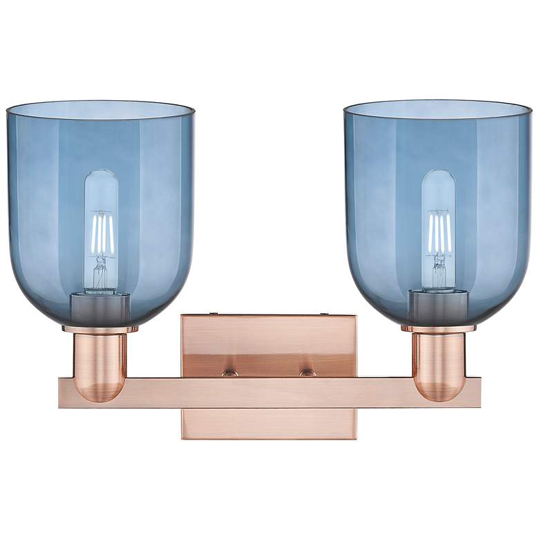 Image 2 Arcadia Bella 17"W 2 Light Antique Copper Vanity Light With Blue Shade more views