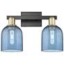 1_Arcadia Bella 17"W 2 Light Black And Brass Bath Light With Blue Shade