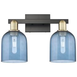 Arcadia Bella 17"W 2 Light Black And Brass Bath Light With Blue Shade