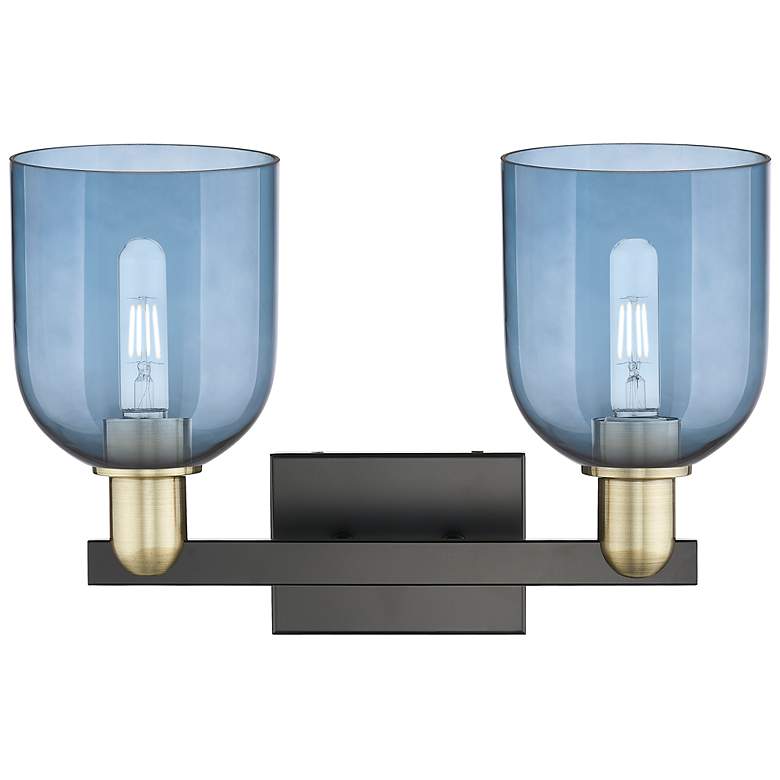 Image 2 Arcadia Bella 17"W 2 Light Black And Brass Bath Light With Blue Shade more views