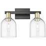 1_Arcadia Bella 17"W 2 Light Black And Brass Vanity Light w/ Clear Shade