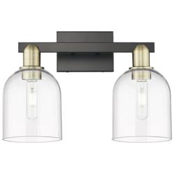 Arcadia Bella 17"W 2 Light Black And Brass Vanity Light w/ Clear Shade