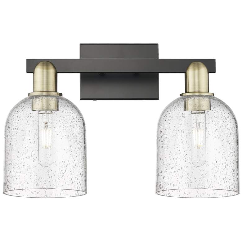 Image 1 Arcadia Bella 17"W 2 Light Black And Brass Vanity Light w/ Seedy Shade