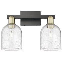 Arcadia Bella 17"W 2 Light Black And Brass Vanity Light w/ Seedy Shade