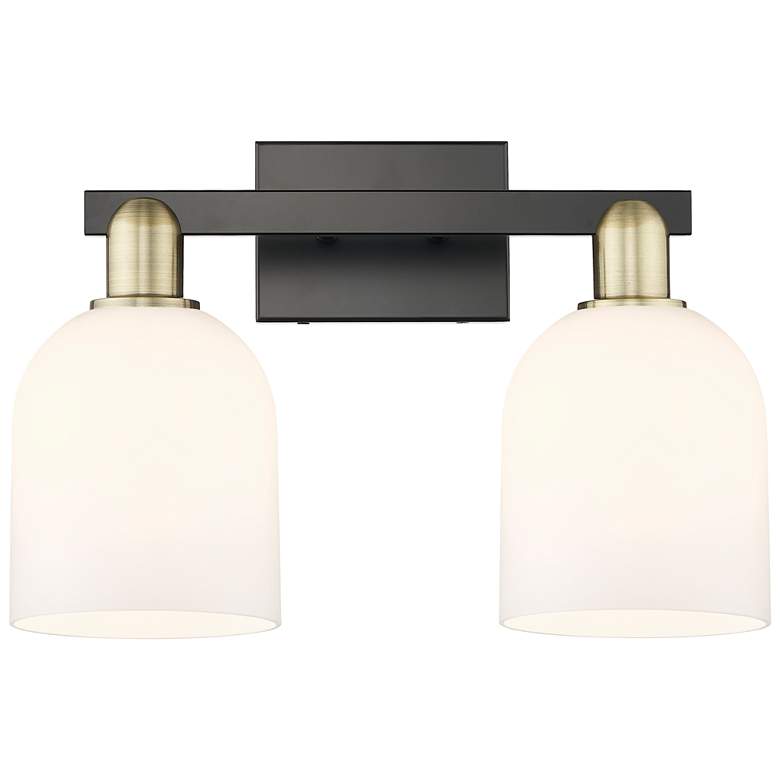 Image 1 Arcadia Bella 17"W 2 Light Black And Brass Vanity Light w/ White Shade