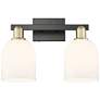1_Arcadia Bella 17"W 2 Light Black And Brass Vanity Light w/ White Shade