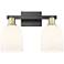 Arcadia Bella 17"W 2 Light Black And Brass Vanity Light w/ White Shade