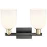 2_Arcadia Bella 17"W 2 Light Black And Brass Vanity Light w/ White Shade more views