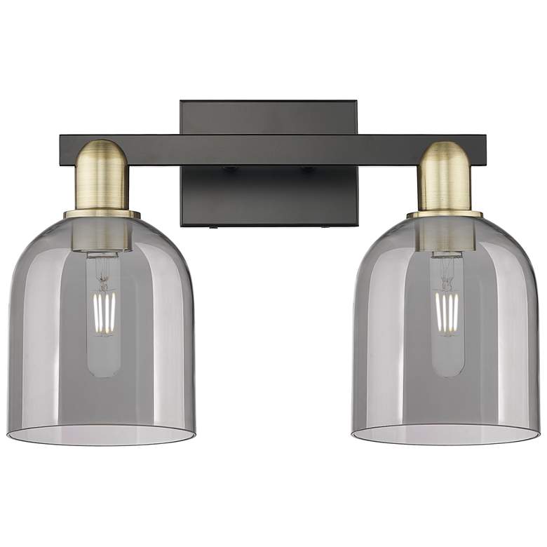 Image 1 Arcadia Bella 17"W 2 Light Black Brass Bath Light w/ Light Smoke Shade