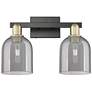 1_Arcadia Bella 17"W 2 Light Black Brass Bath Light w/ Light Smoke Shade