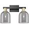Arcadia Bella 17"W 2 Light Black Brass Bath Light w/ Light Smoke Shade