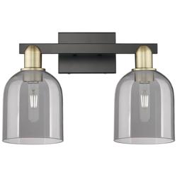 Arcadia Bella 17"W 2 Light Black Brass Bath Light w/ Light Smoke Shade