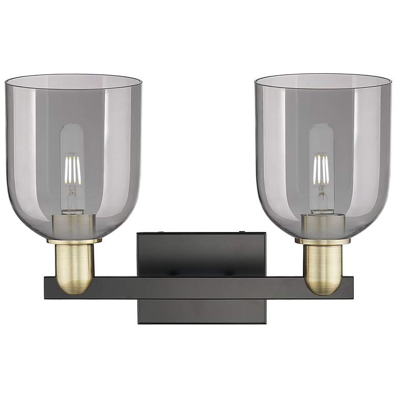 Image 2 Arcadia Bella 17"W 2 Light Black Brass Bath Light w/ Light Smoke Shade more views