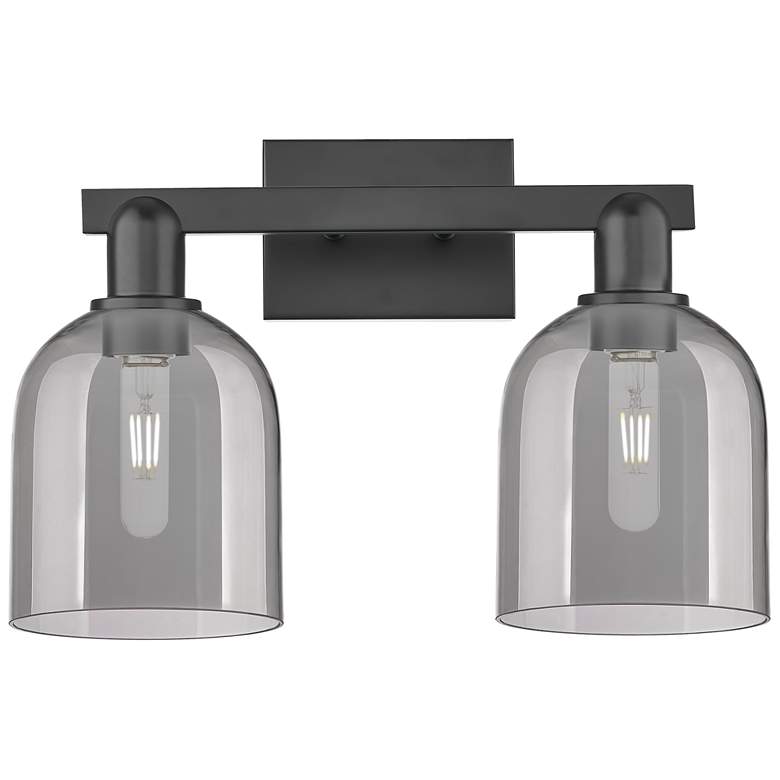 Image 1 Arcadia Bella 17"W 2 Light Black Vanity Light w/ Light Smoke Shade