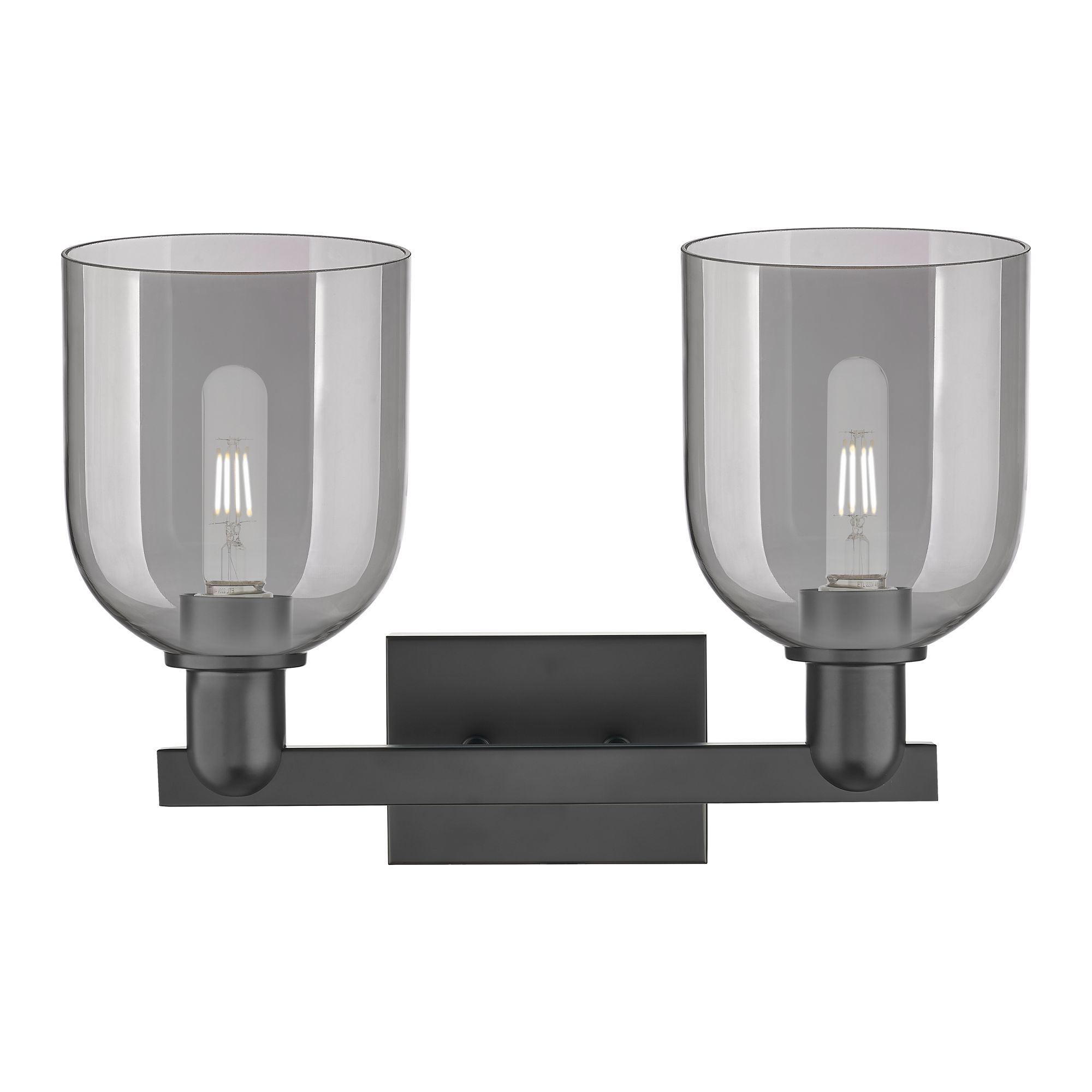 Image 2 Arcadia Bella 17"W 2 Light Black Vanity Light w/ Light Smoke Shade more views