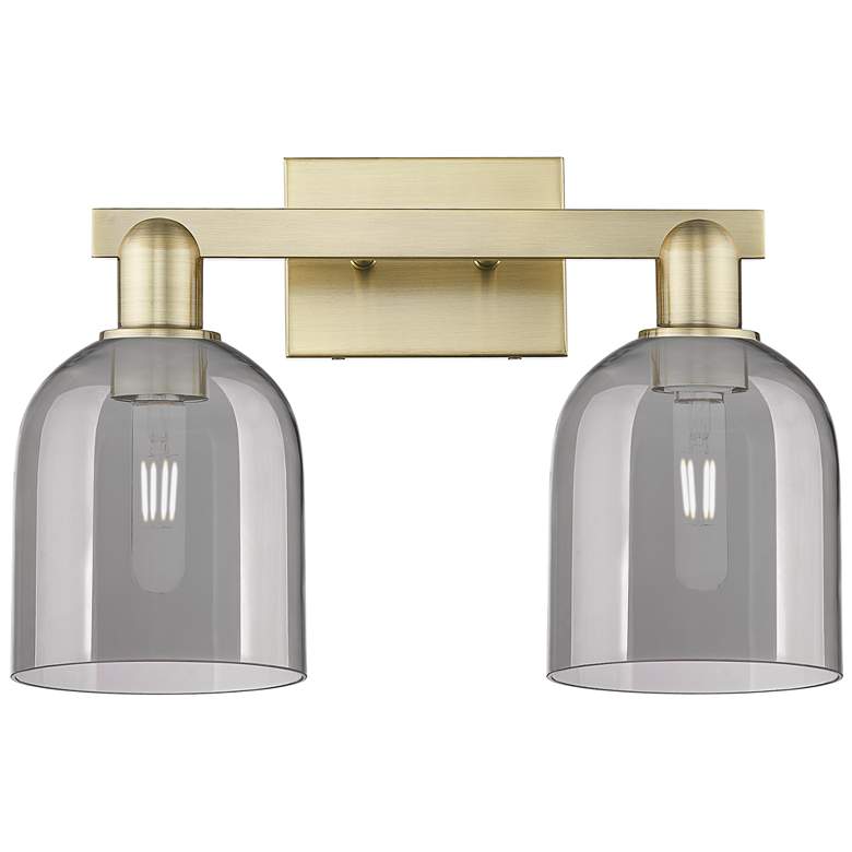 Image 1 Arcadia Bella 17"W 2 Light Brass Vanity Light With Light Smoke Shade