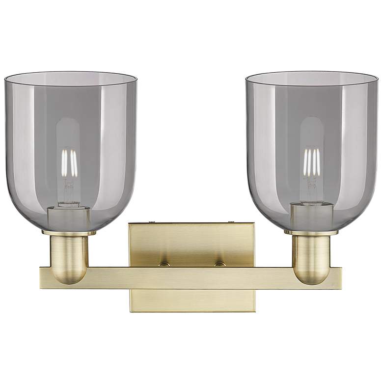 Image 2 Arcadia Bella 17"W 2 Light Brass Vanity Light With Light Smoke Shade more views