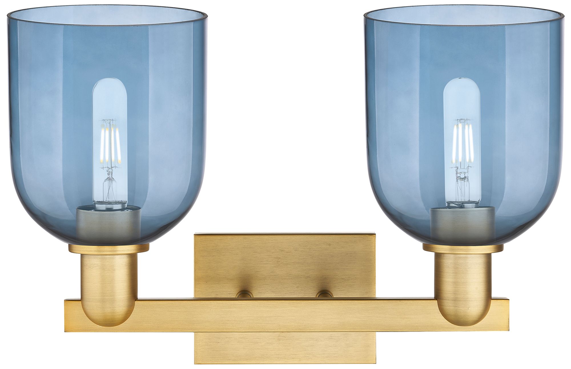 Image 2 Arcadia Bella 17"W 2 Light Brushed Brass Vanity Light With Blue Shade more views