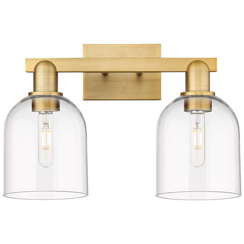 Image 1 Arcadia Bella 17"W 2 Light Brushed Brass Vanity Light With Clear Shade