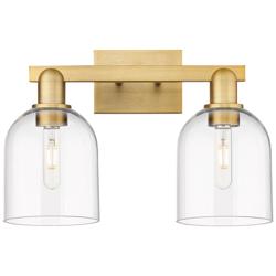Arcadia Bella 17"W 2 Light Brushed Brass Vanity Light With Clear Shade