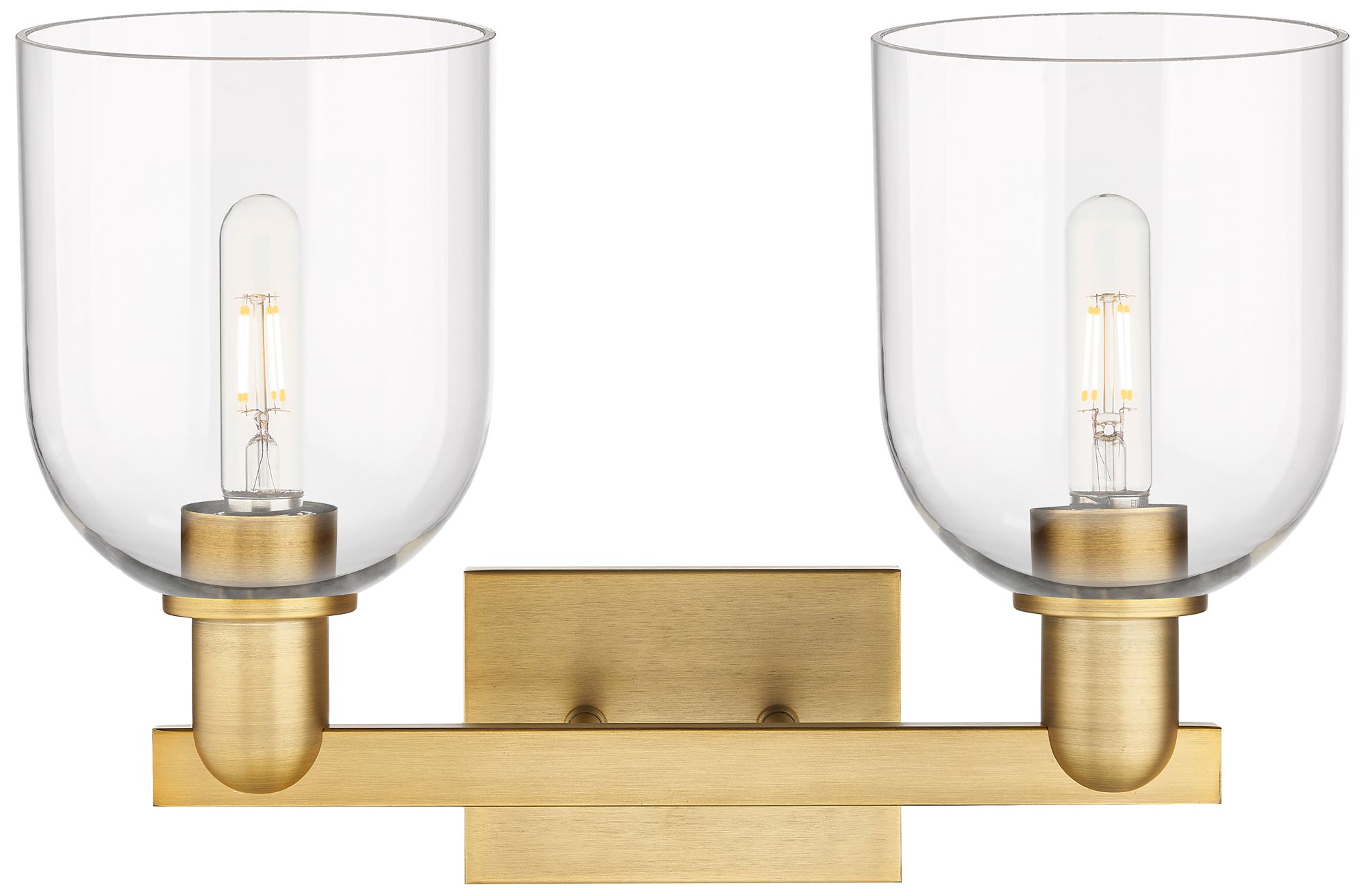Image 2 Arcadia Bella 17"W 2 Light Brushed Brass Vanity Light With Clear Shade more views