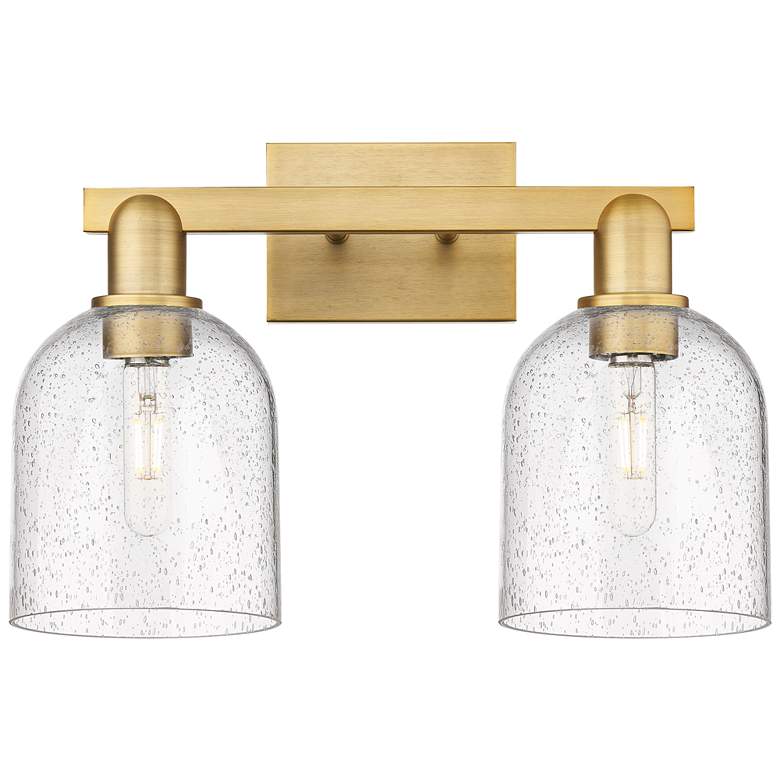 Image 1 Arcadia Bella 17"W 2 Light Brushed Brass Vanity Light With Seedy Shade