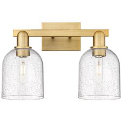 Arcadia Bella 17"W 2 Light Brushed Brass Vanity Light With Seedy Shade