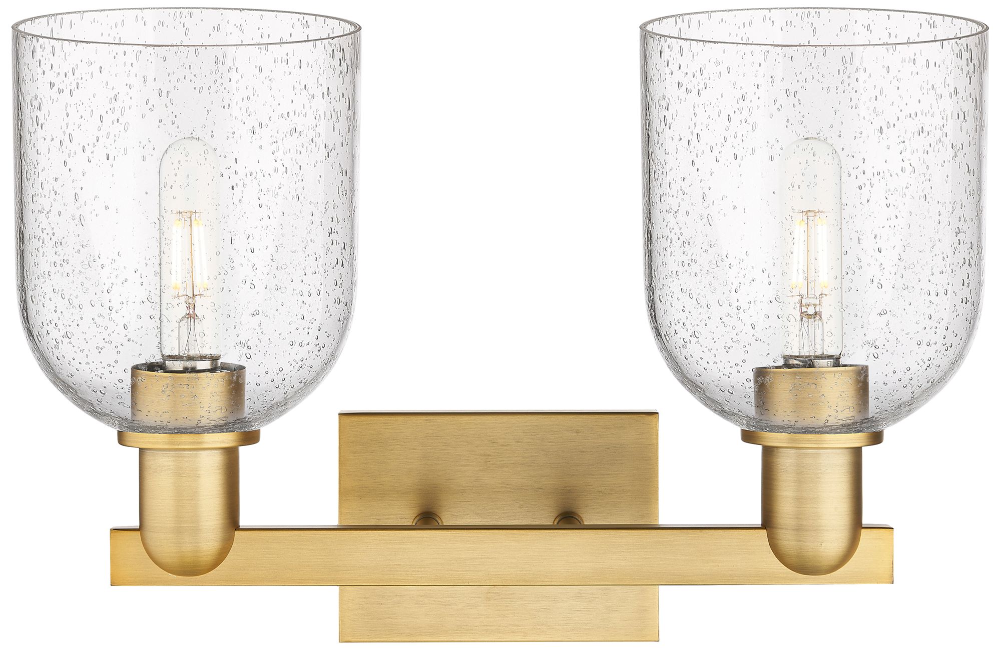 Image 2 Arcadia Bella 17"W 2 Light Brushed Brass Vanity Light With Seedy Shade more views