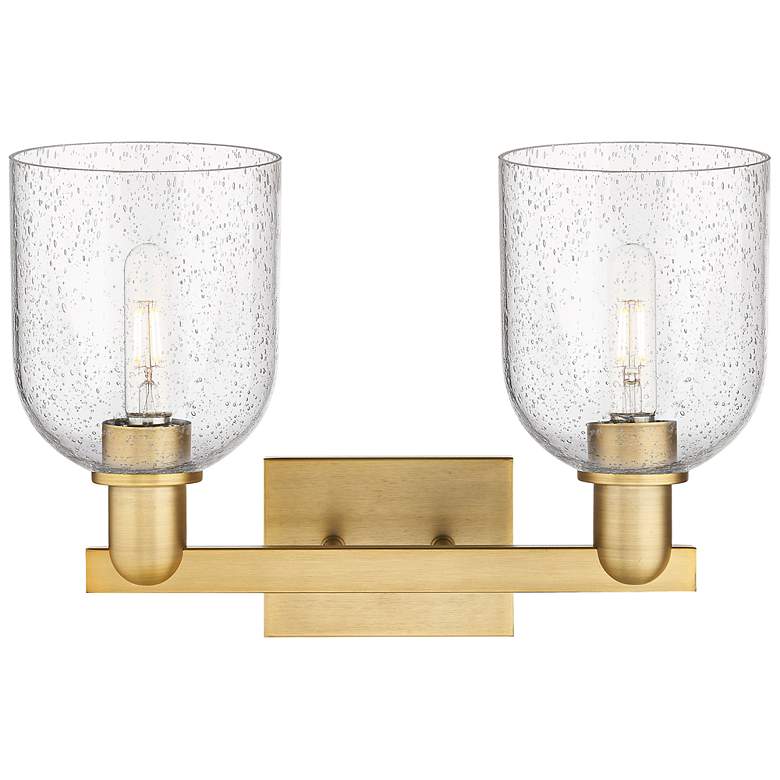 Image 2 Arcadia Bella 17"W 2 Light Brushed Brass Vanity Light With Seedy Shade more views
