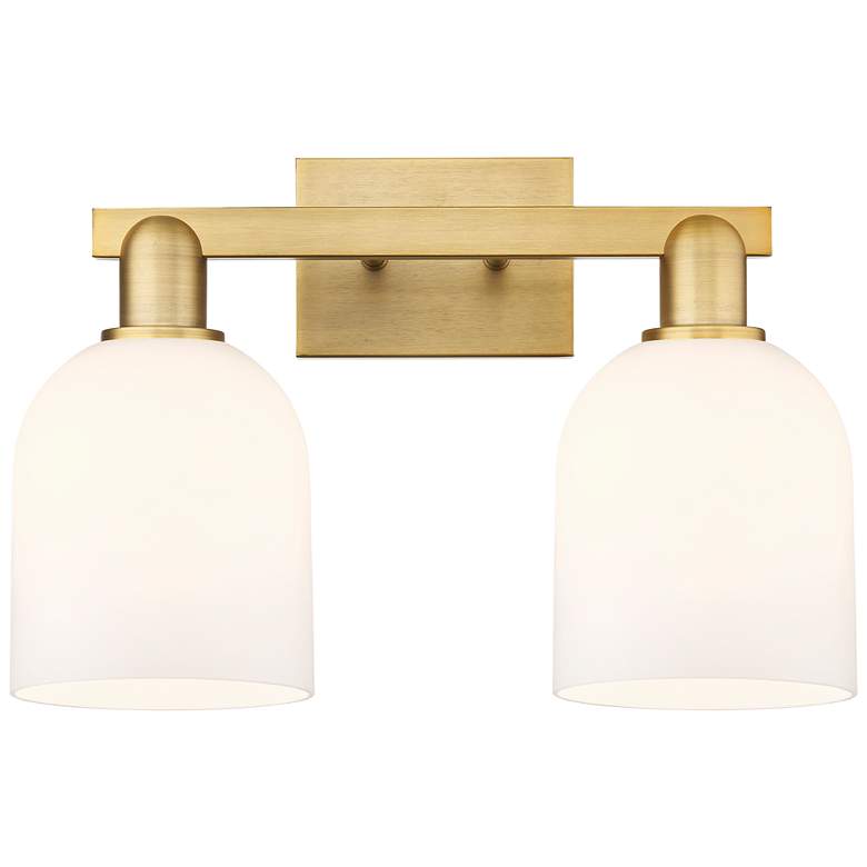 Image 1 Arcadia Bella 17"W 2 Light Brushed Brass Vanity Light With White Shade