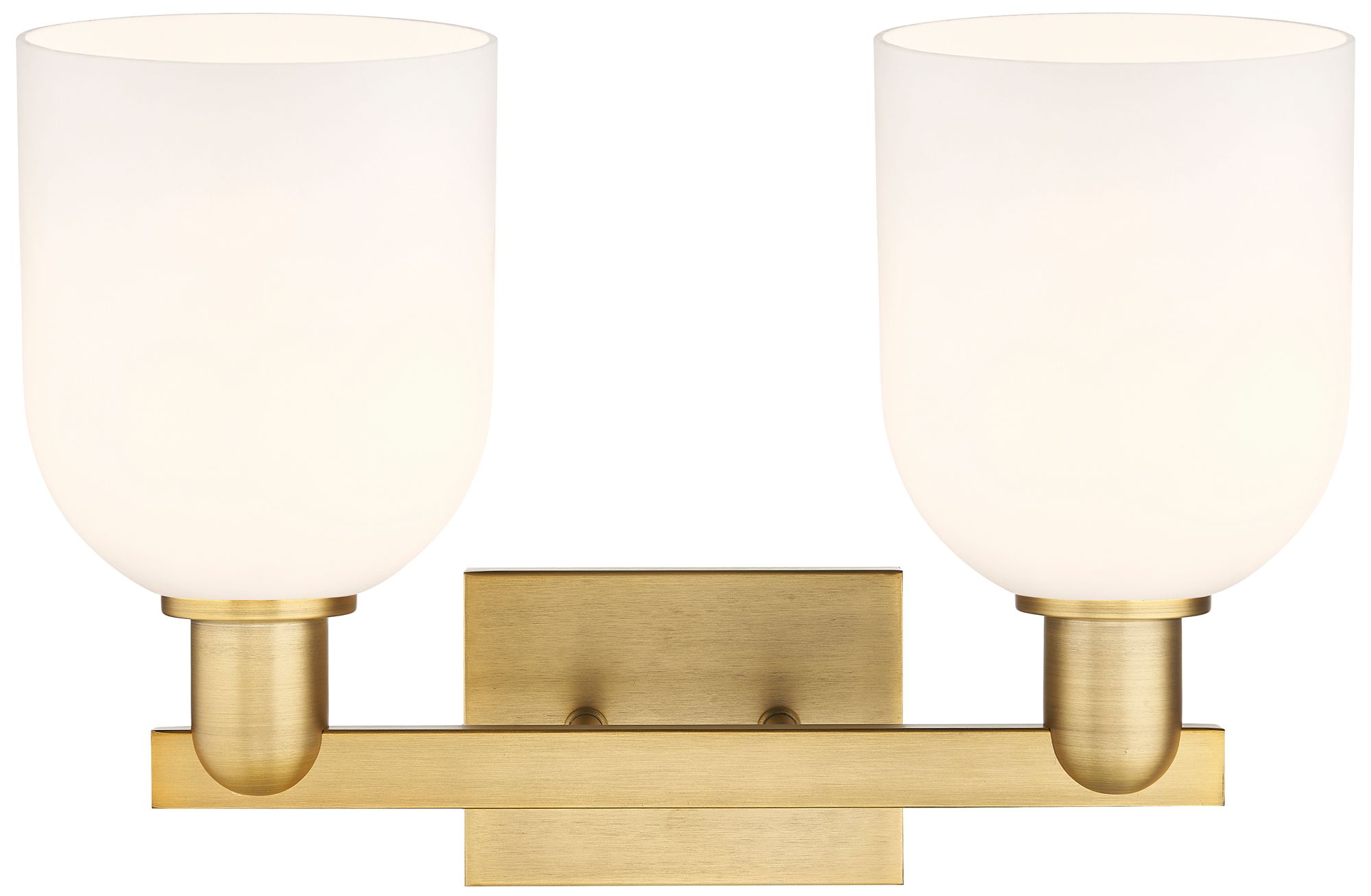 Image 2 Arcadia Bella 17"W 2 Light Brushed Brass Vanity Light With White Shade more views