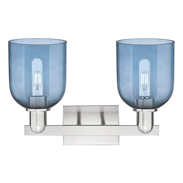Image 2 Arcadia Bella 17"W 2 Light Brushed Nickel Vanity Light With Blue Shade more views