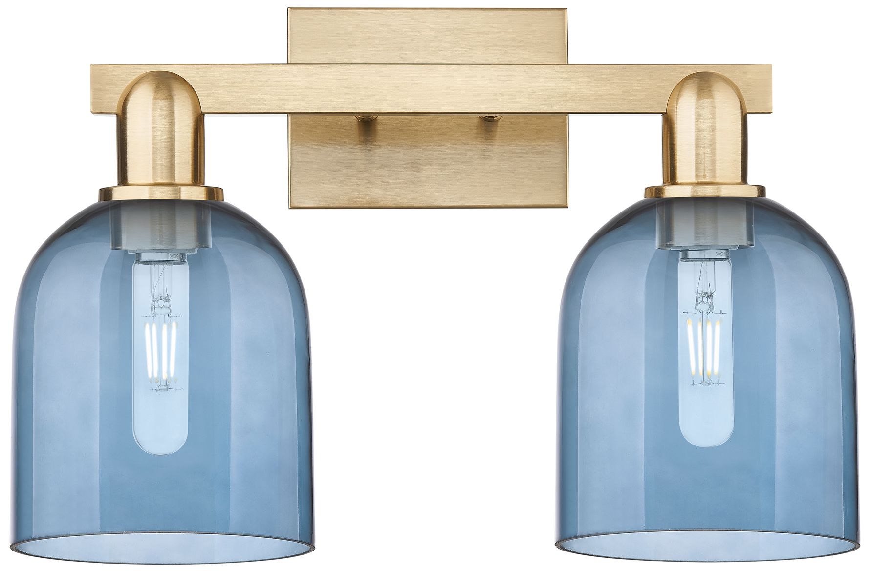 Arcadia Bella 17"W 2 Light Champagne Bronze Vanity Light w/ Blue Shade