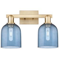 Arcadia Bella 17"W 2 Light Champagne Bronze Vanity Light w/ Blue Shade
