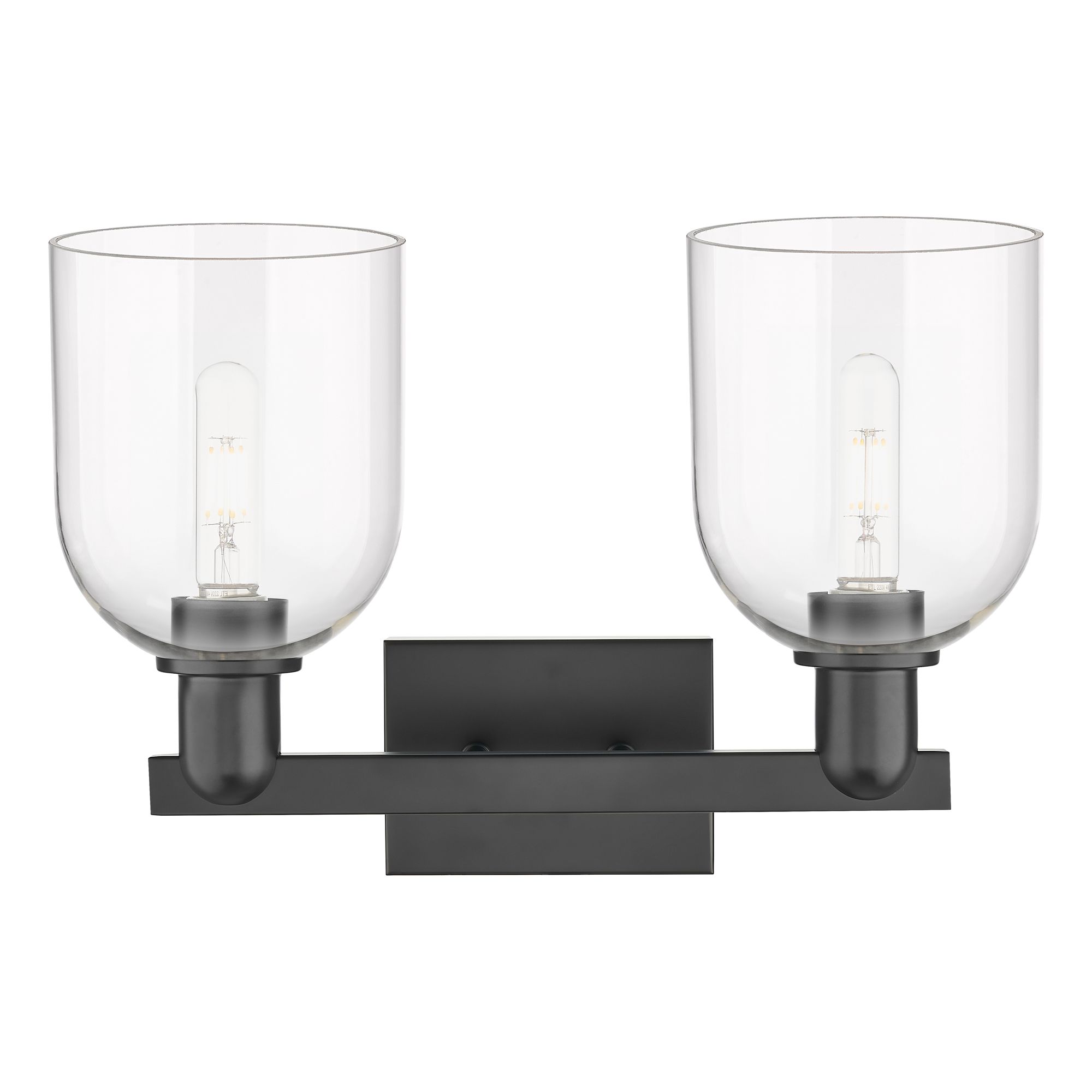 Image 2 Arcadia Bella 17"W 2 Light Matte Black Vanity Light With Clear Shade more views