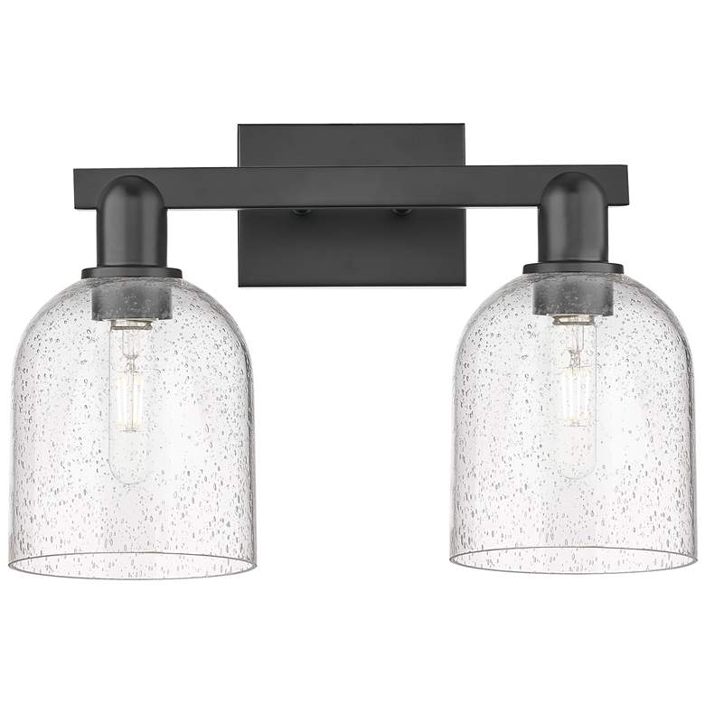 Image 1 Arcadia Bella 17"W 2 Light Matte Black Vanity Light With Seedy Shade
