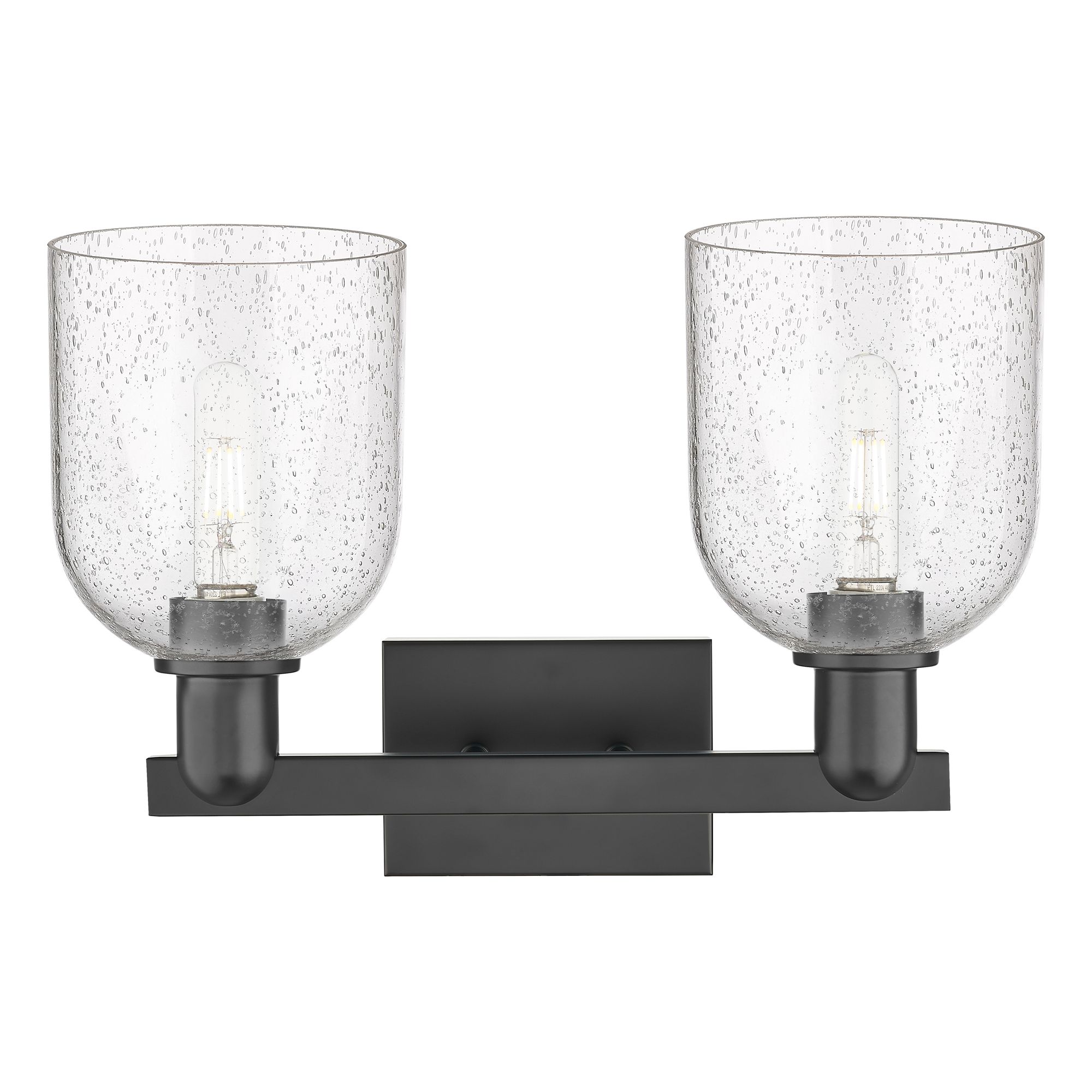 Image 2 Arcadia Bella 17"W 2 Light Matte Black Vanity Light With Seedy Shade more views