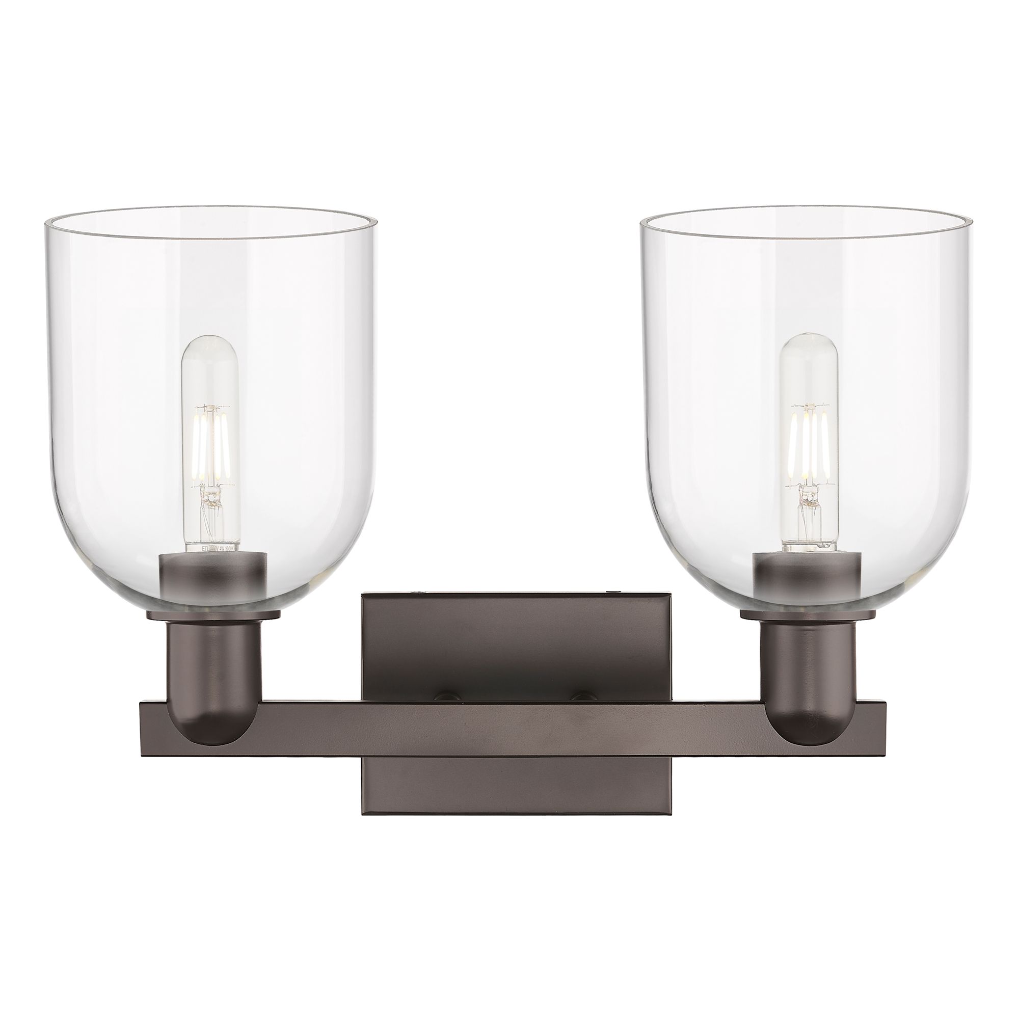 Image 2 Arcadia Bella 17"W 2 Light Oiled Bronze Vanity Light w/ Clear Shade more views