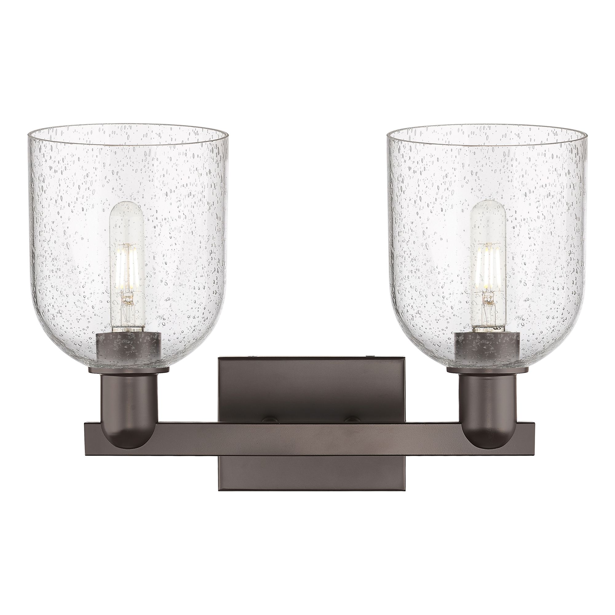 Image 2 Arcadia Bella 17"W 2 Light Oiled Bronze Vanity Light w/ Seedy Shade more views